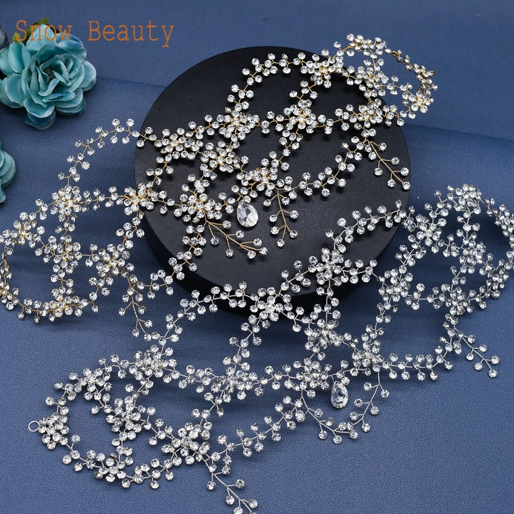 

A446 Bohemian Forehead Headband Wedding Hair Accessories Full Rhinestone Bridal Chain for Women Tiara Elegant Bride Headpiece