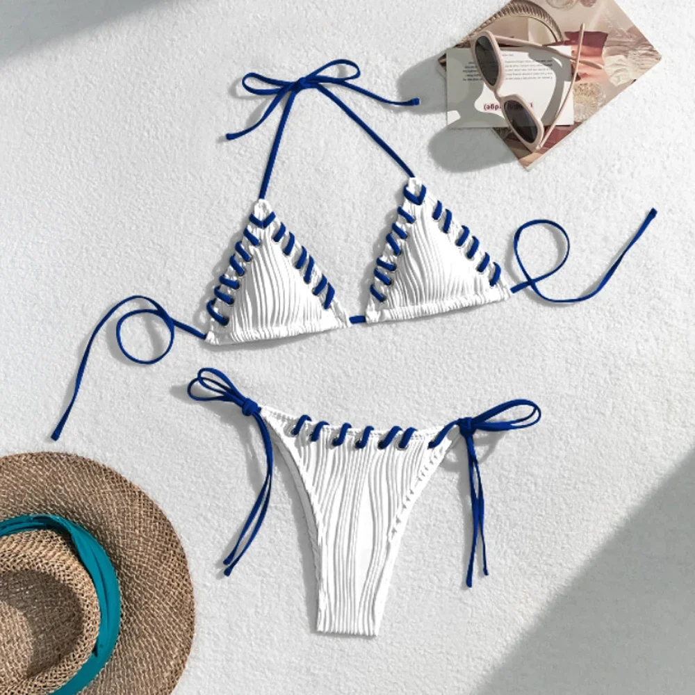 Women's Solid Color Sexy Adult Fashionable Female Underwear Soft Casual Neck Tie Panties For Women Bikini Split Women's Swimsuit
