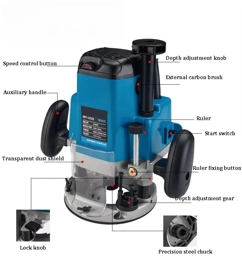 2200W 6 Gears Woodworking Electric Router Trimmer Wood Milling Engraving Slotting Trimming Machine Hand Carving Carpentry Router