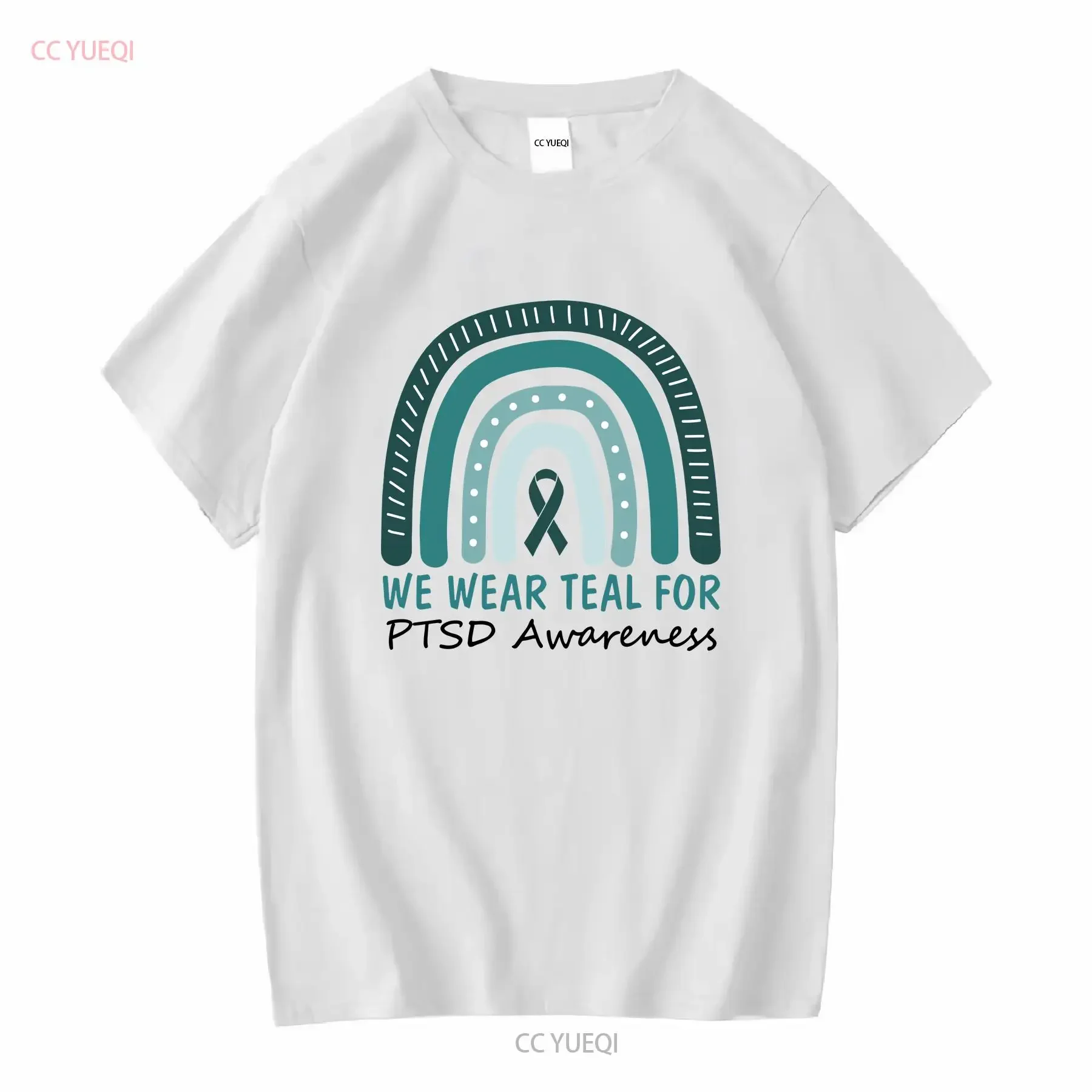 PTSD Awareness T Shirt Teal Ribbon Post Traumatic Stress Disorder Recovery Supportive for Veteran Motivational vintage Washed