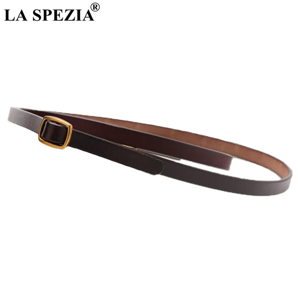

Black Thin Belt Women Solid Square Belt Without Holes Ladies Real Leather Cowhide Fashion Female Brand Belt for Jeans