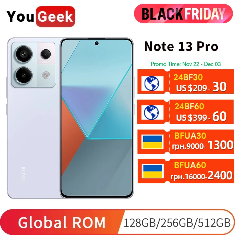 Xiaomi Redmi Note 13 Pro 5G Global ROM Smartphone Snapdragon 7S Gen 2 2.4GHz 6.67" 1.5K Display 200MP Triple OIS Camera 5100mAh 600+ sold357,745.45Save 132,308.43YouGeek StoreSee previewSimilar items