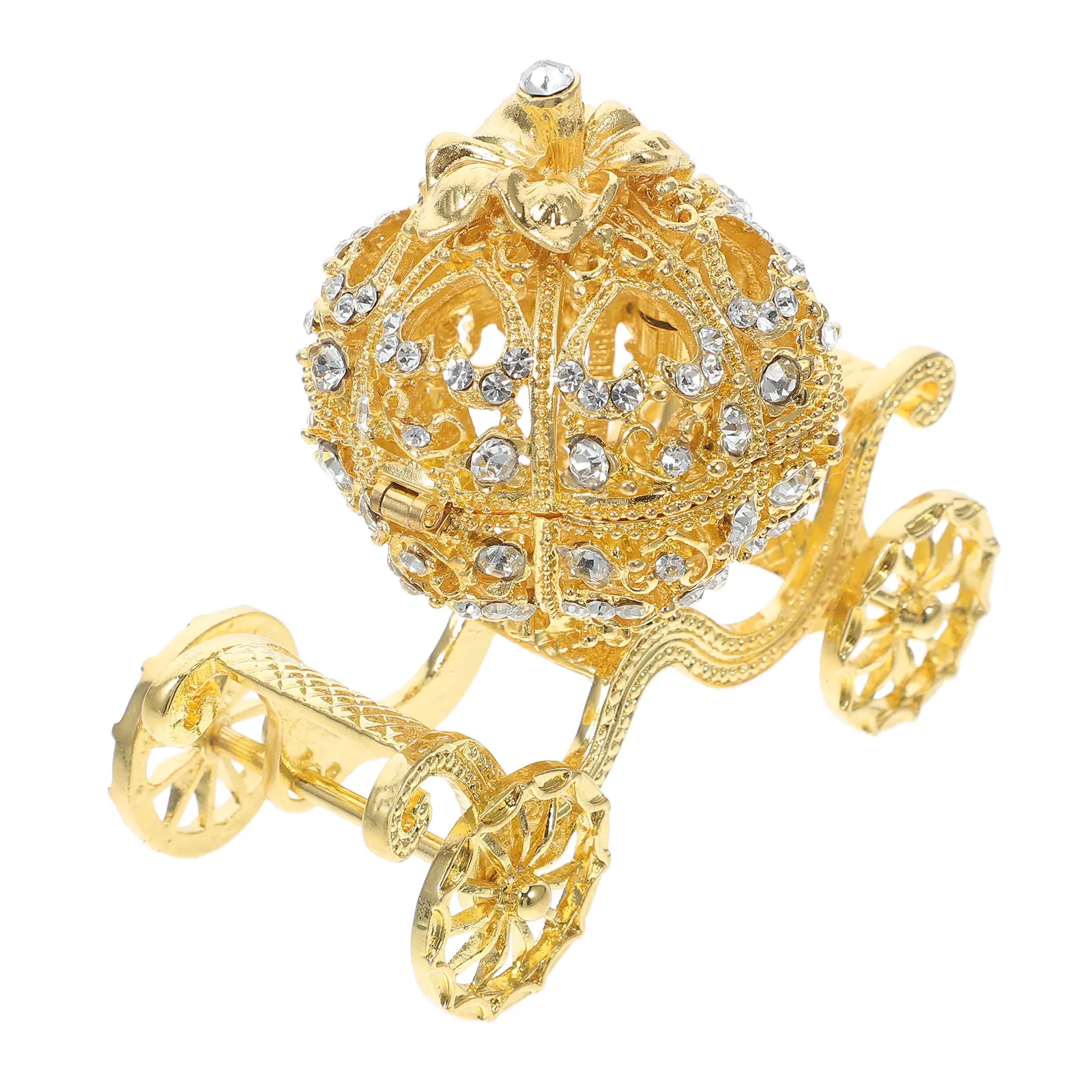 Elegant European Style Pumpkin Carriage Jewelry Box Zinc Alloy Hinged Design Separable Base for Rings Earrings Trinkets Home