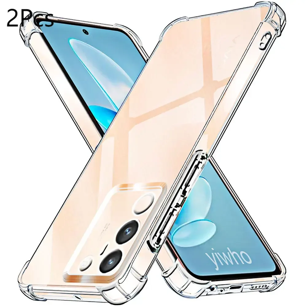 2pcs Shockproof Clear Soft Back Case for Vivo V30 Lite V29 V27 V25 V23 V21 V20 Pro E  Phone Case Soft TPU Plain Cover V25E V23E