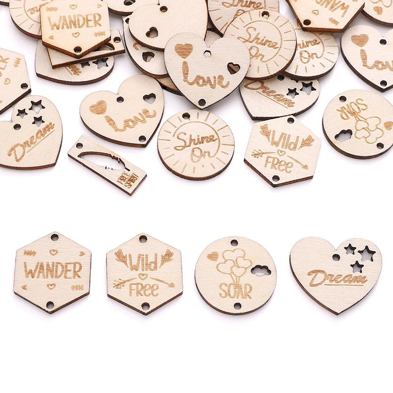 5 قطعة المعلقات الخشبية سحر الزفاف القلب الجدول علامات الحفلات ديكور هدية صندوق رقاقة خشبية ديكورات المنزل DIY بها بنفسك الحرفية قلادة
