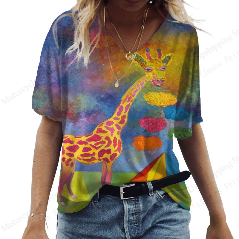 مضحك القط هريرة البومة نمط ثلاثية الأبعاد تي شيرت مطبوع المرأة موضة عادية الخامس الرقبة قصيرة الأكمام بلايز تيز حجم كبير تي شيرت النساء الملابس #6