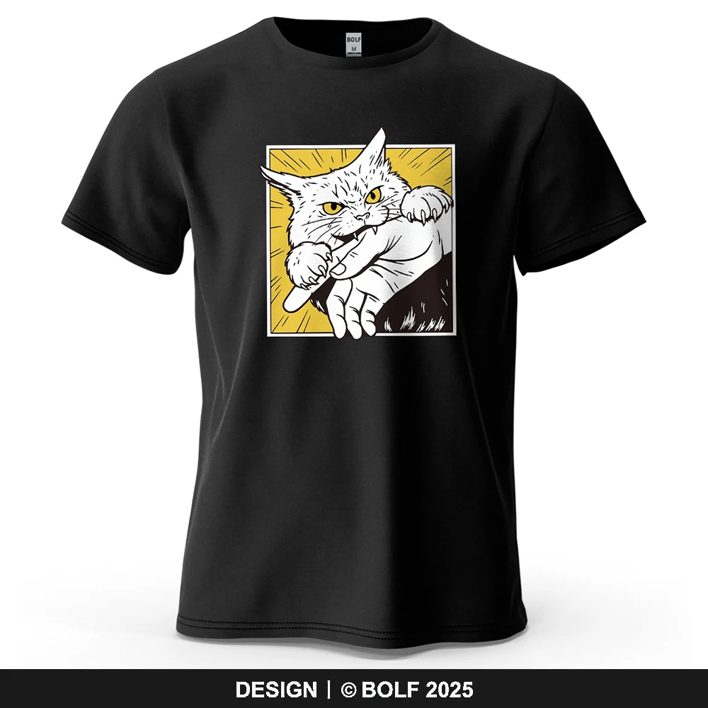 Aggressive Cat Cartoonish bedrucktes Herren-T-Shirt aus 100 % Baumwolle, übergroße, lustige Katzen-Grafik-T-Shirts für Damen, T-Shirts, Streetwear