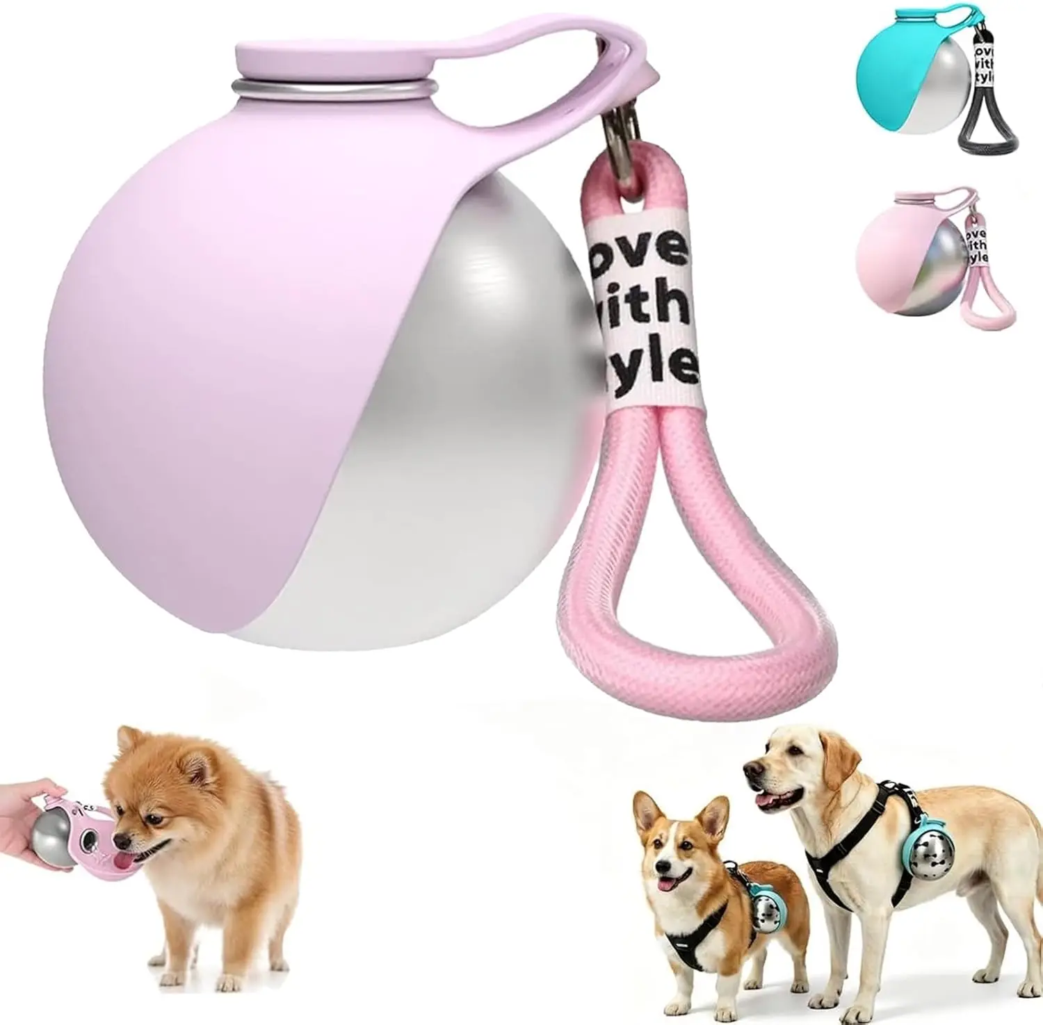 2-in-1 Portable Dog Water Bottle for Small Dogs - Leak-Proof & Compact Dog Travel Water Bottle -Stainless Steel Bottle & Silicon