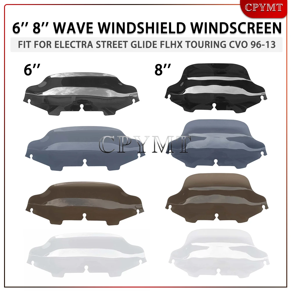 

Motorcycle 6'' 8'' Wave Windshield Windscreen Compatible fit For Harley Electra Street Glide FLHX Touring CVO 1996-2013