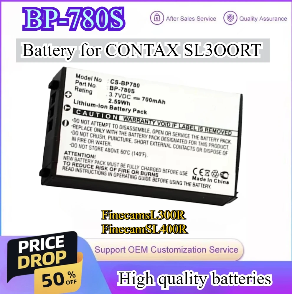 

Replacement Battery for Kyocera CONTAX SL300RT Finecam SL400R Finecam SL300R BP-780S 3.7V 700mAh Camera Battery