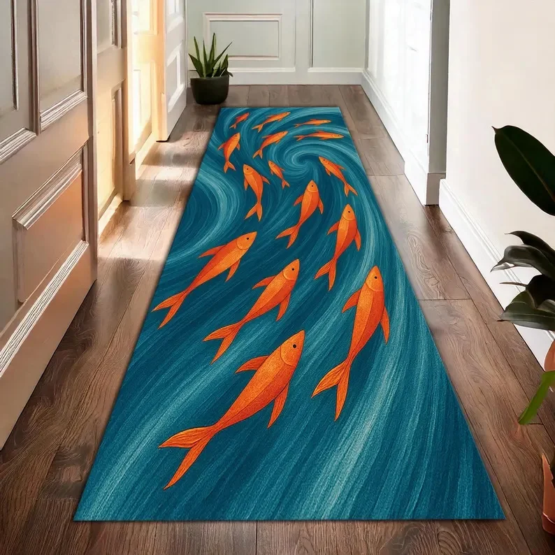 

Cartoon Pattern Fish Runner Rug Nordic Style Kitchen Island Table Living Room Corridor Outdoor Porch Carpet Home Decoration Rug