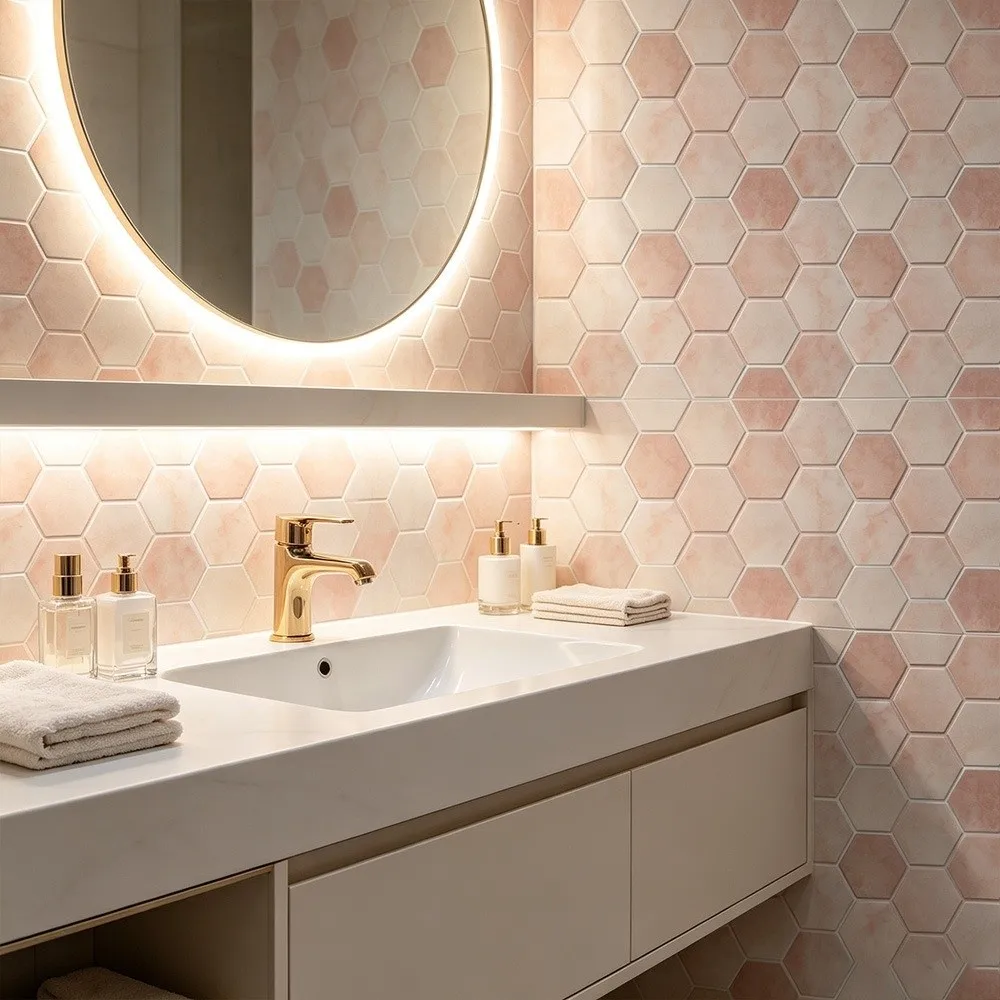 2PCS Soft Light Tone Hexagon Tile Sticker PVC Anti Slip Floor Decal Easy Paste Water Proof Self Adhesive Tile Cover
