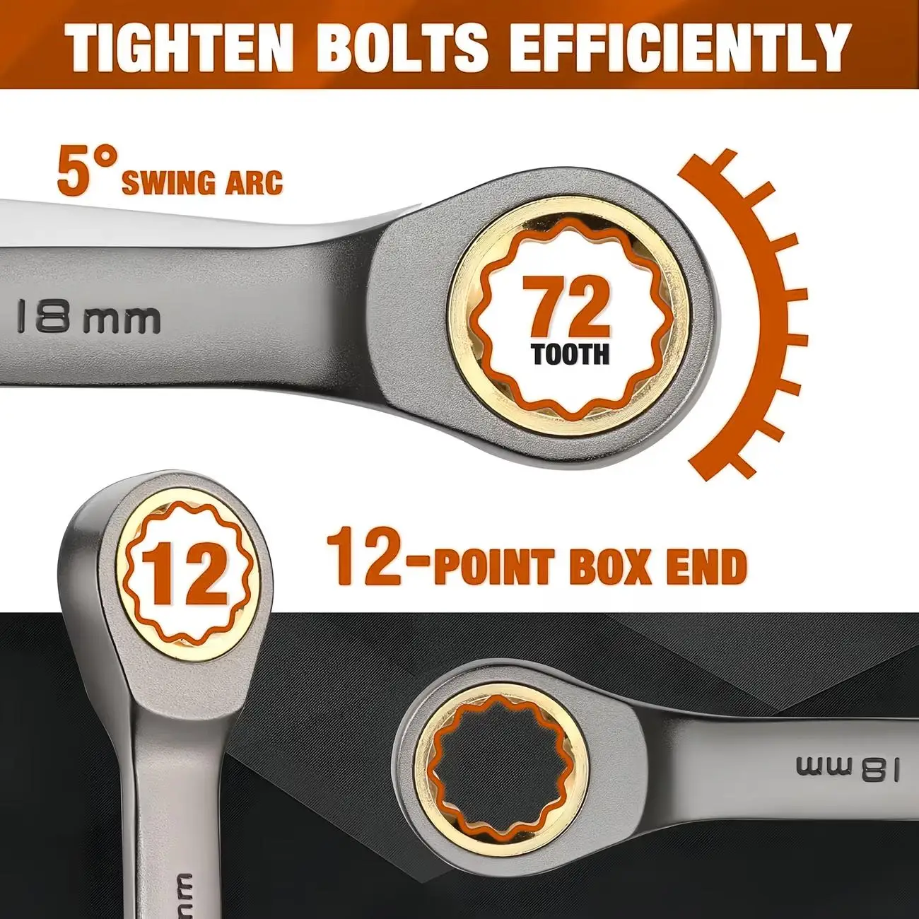 7-Piece Nickel-Gold Fixed-Head Ratchet Wrench Set, Nickel-Plated Finish, 72-Tooth Ratchet Wrench