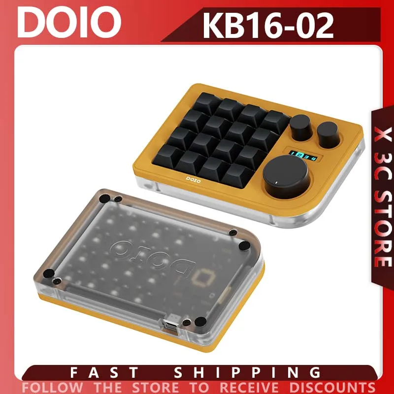 

DOIO kb16-02 16 Key Mini Number Mechanical Keyboard OLED Screen Customization Portable Laptop Office PC Peripherals with 3-Knobs