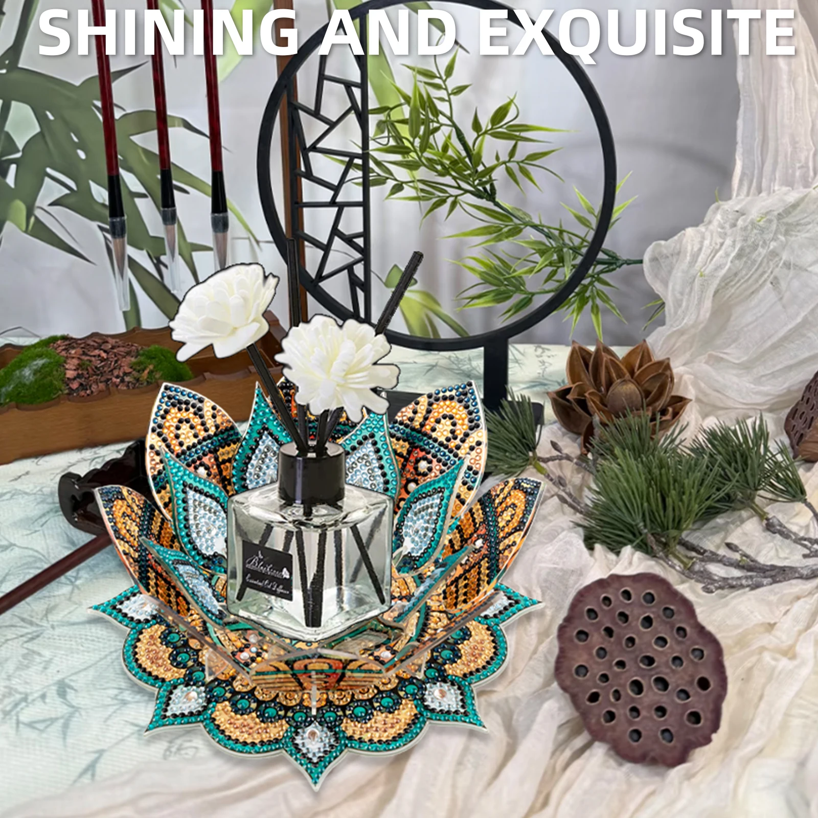 5D DIY Diamond Art Painting DIY Acrylic Desktop Ornament Lotus Candlestick Holder Centerpiece for Bedroom Wedding Party view 3