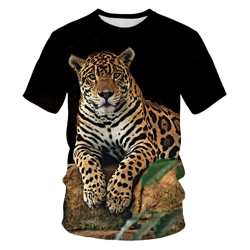 New Summer Tide Leopard Picture Men T-Shirts  Casual 3D Print Tees Hip Hop Personality Round Neck Short Sleeve Quick-Dry Tops