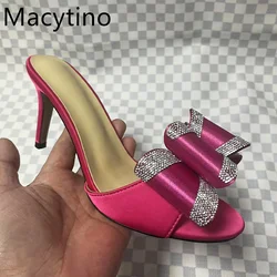 2024 Summer New Bow Diamond Sexy Sandals Women's  Open Toe Fashion High Heels Slippers
