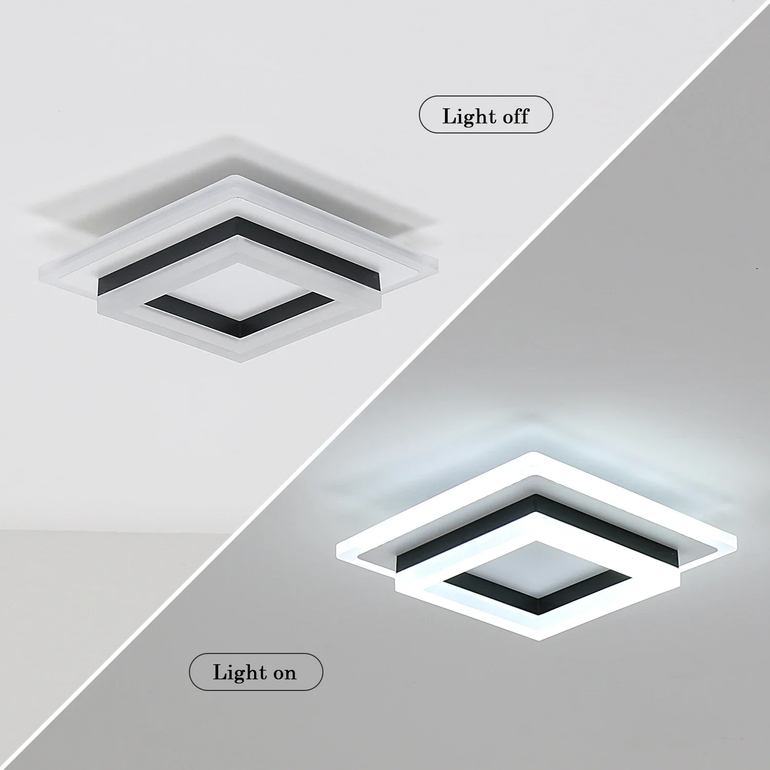 JIANKELONG Modern LED Square Ceiling Lamps 24W, Acrylic Ceiling Light for Bathroom, Hallway, Bedroom, Cool White Light 6500K