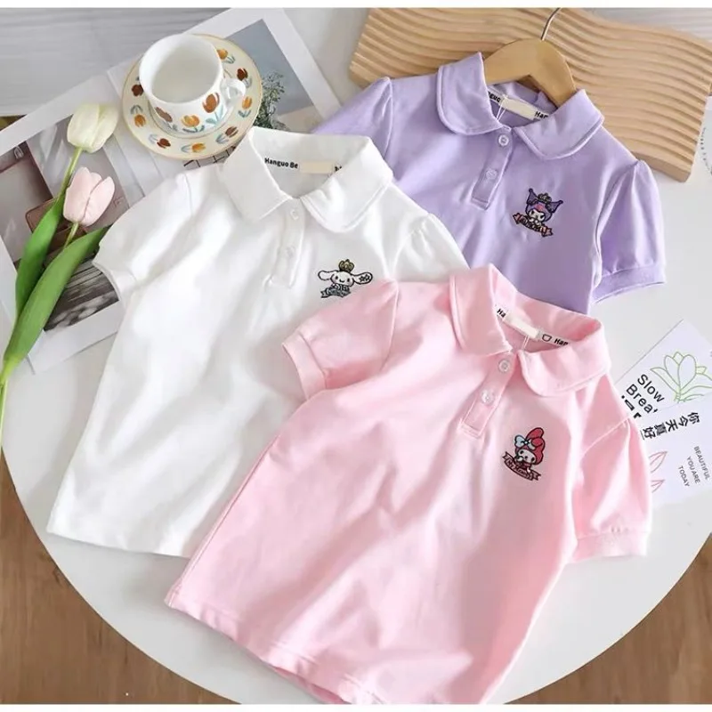 

Cinnamoroll My Melody Anime Kawaii Sanrio Short Sleeve T-shirt Summer New Cute Children Cotton Hooded Clothing Gifts for Girls