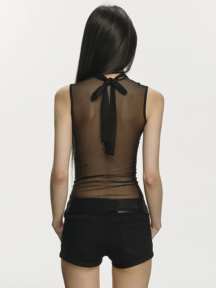 Yedinas أسود الظهر شير الصيف تانك القمم مثير أكمام تيز التصميم الأصلي الدبابات ضئيلة الكورية موضة شيك 2000s الملابس Y2k