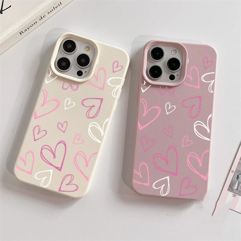 Graffiti Love Heart Phone Case For IPhone 17 16 15 14 13 12 11 Pro Max Plus 17Air 16E Casing Soft Silicone Lichee Pattern Cover