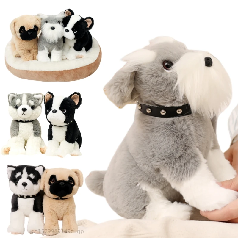 Muñeco de peluche de perro de imitación de 23cm, Mini Schnauzer Bulldog Husky Shar-pei, juguete de peluche de Animal, regalo de decoración del hogar para niños y niñas