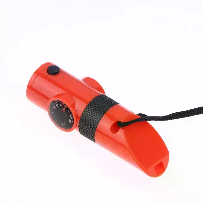 1Pcs Compass Mirror Flashlight Magnifier LED Light Storage Compass Tool Orange 7 In 1 Jungle Survival Hiking Whistle