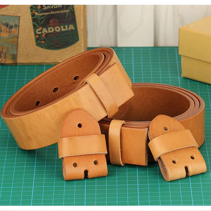 DIY 3.8Natural color cowhide Belt Without Buckle Men Plant Tanned Top Genuine Leather  Belts For Man Casual Jeans Luxury