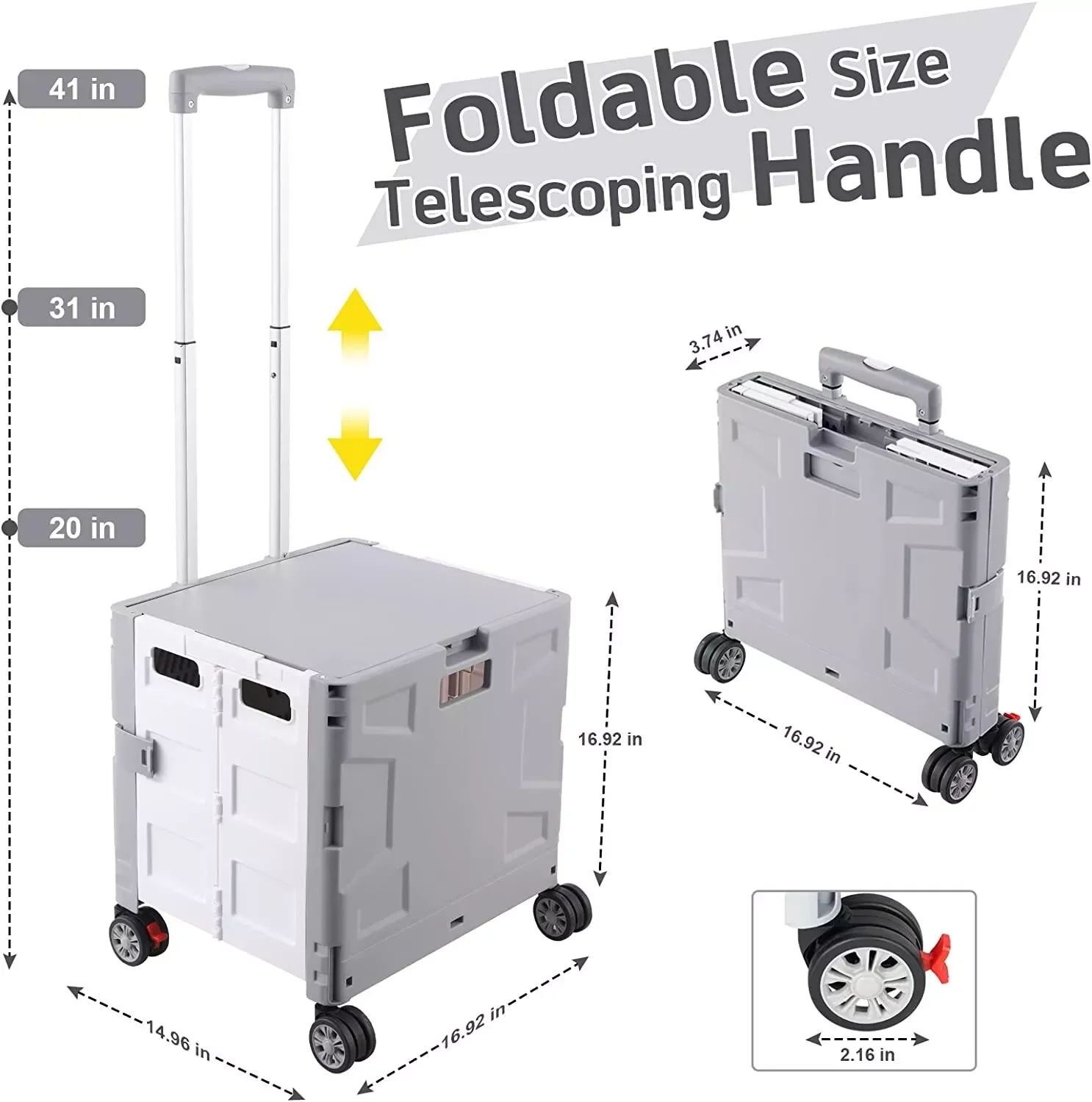 FW548  Portable Foldable Shopping Cart Adjustable handle Foldable hidden cover