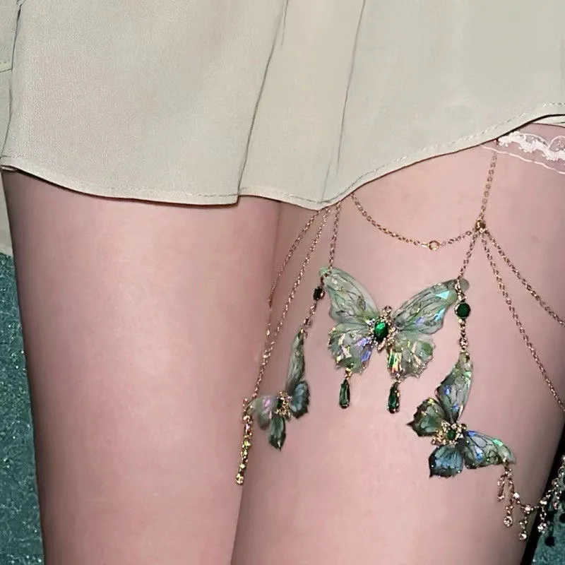 الجديد في سلسلة الفخذ ذات شرابات الفراشة بطول قابل للتعديل من الدانتيل مع هامش لهجة مجوهرات الجسم الفريدة للنساء والفتيات #4