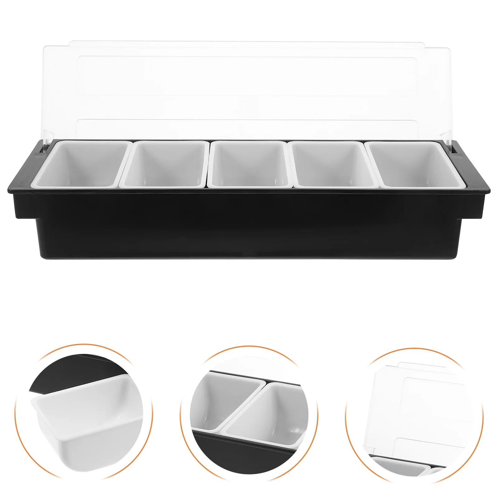 Ice Chilled 5-Compartment Condiment Box Plastic Snack Container Fruit Box Removable Divider Table Organizer Bar Restaurant