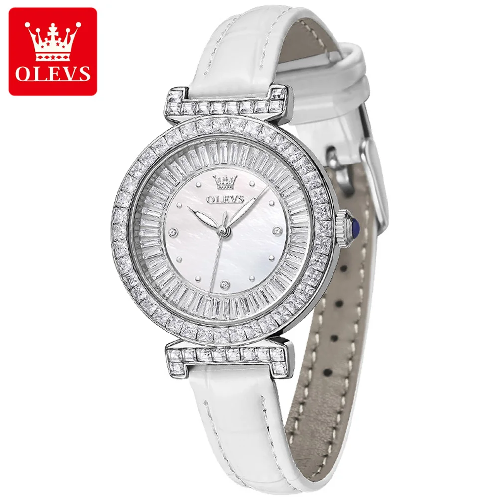 

OLEVS Brand Luxury Crystal Quartz Watch Women Leather Strap Waterproof Luminous Fashion Diamond Womens Watches Relogio Feminino