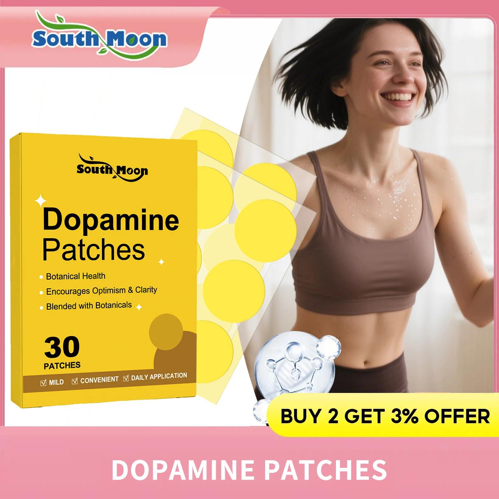 

Dopamine Patches Supplement Mood Boost Positivity Immune Support Promote Metabolism Fatigue Stress Relieve Enhance Energy Patch