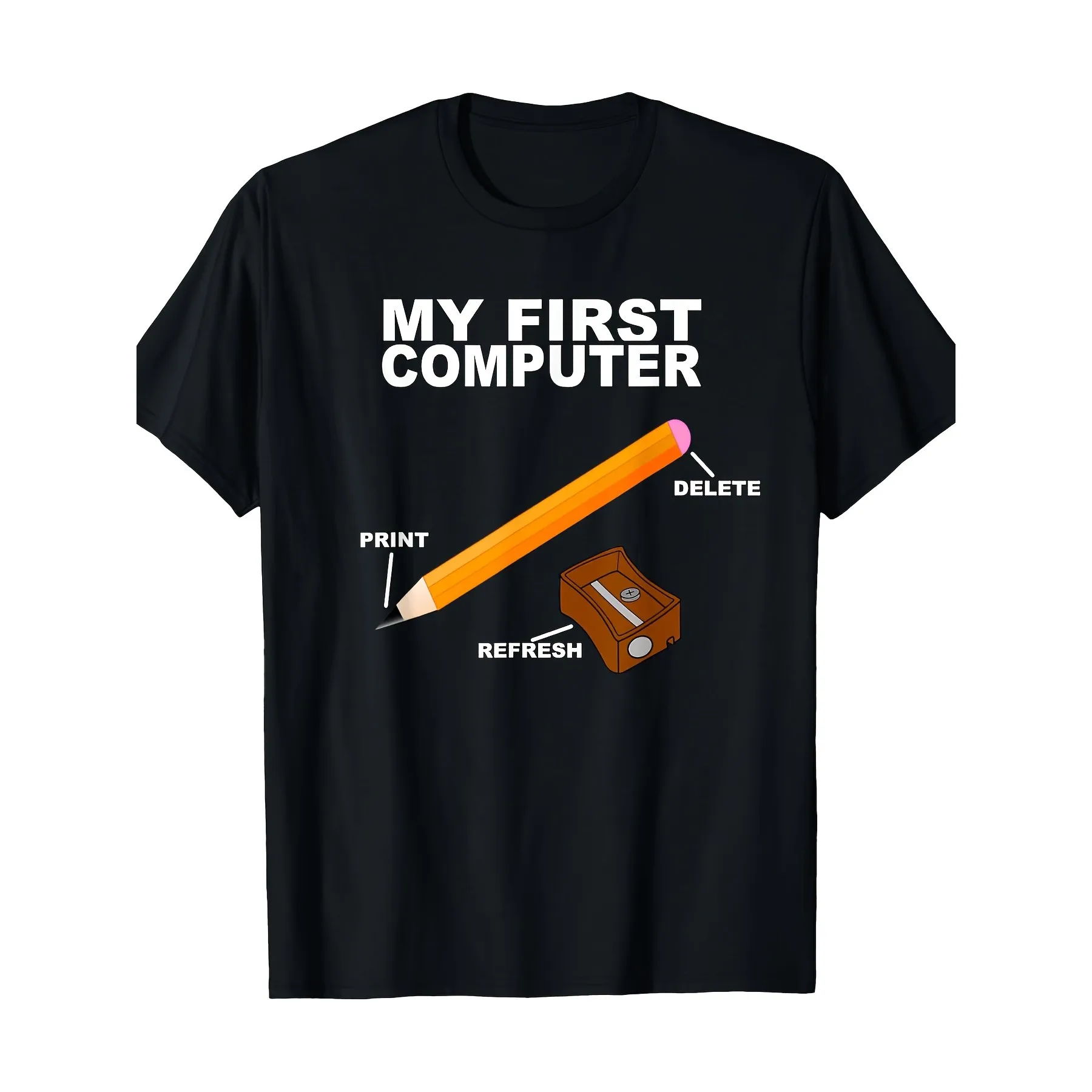 My First Computer Vintage Tech Graphic Tee Men Retro Programmer IT Humor Casual Round Neck T-Shirt
