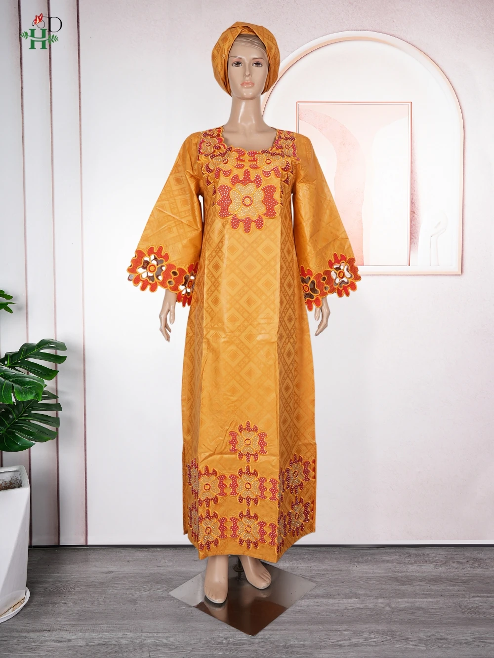 H&D African Clothing Dresses For Women Elegant Wedding Party Gown Ankara Dashiki Long Dress Roupas Bazin Riche Yellow Robes