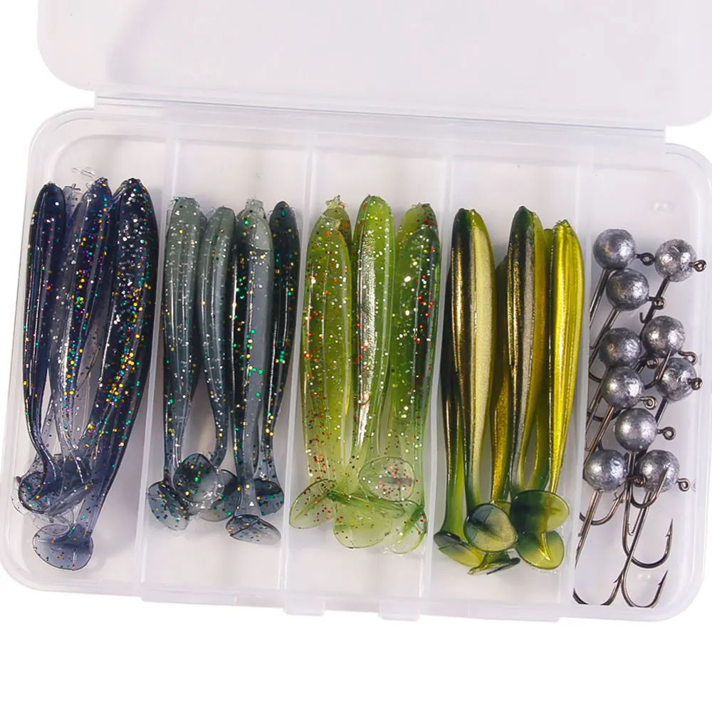 Kit Señuelos Blandos con Jig Head y Anzuelos para Pesca