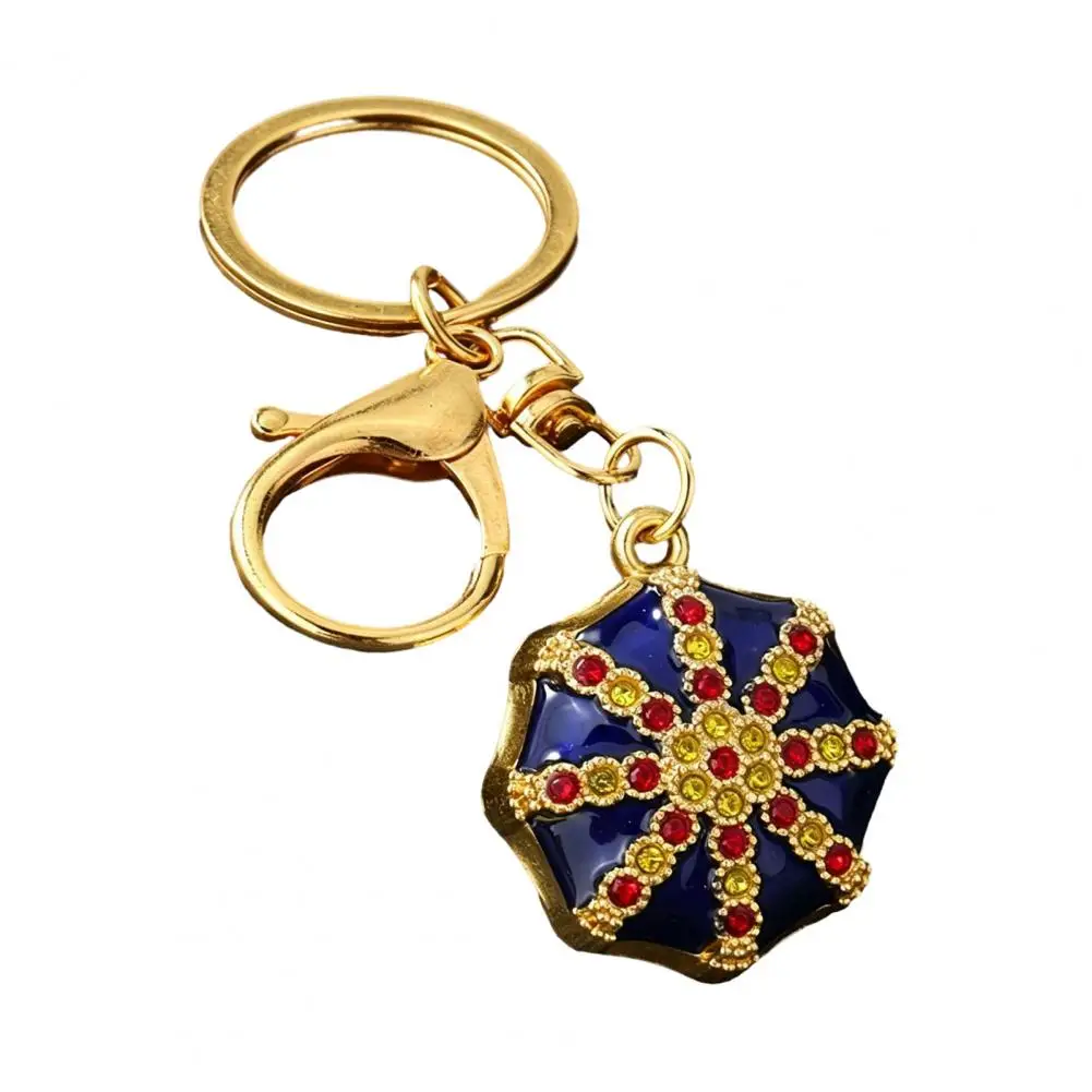 Decorative Backpack Charms Rhinestone Ethnic Hat Keychain Bling Octagonal Cap Pendant Zinc Alloy Car Key Ring for Backpacks
