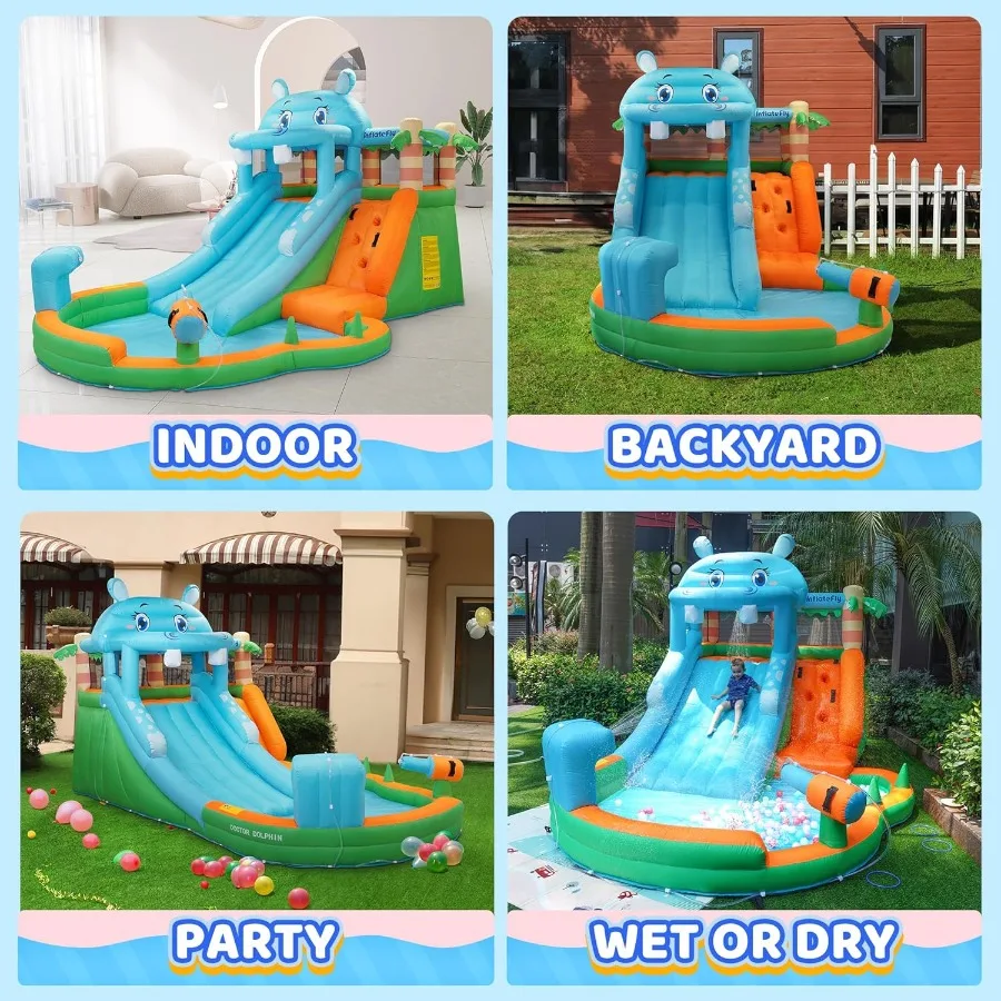 Casa de rebote inflable para casa de juegos, castillo con soplador, tobogán de agua, casa de rebote para niños pequeños, húmedo y seco