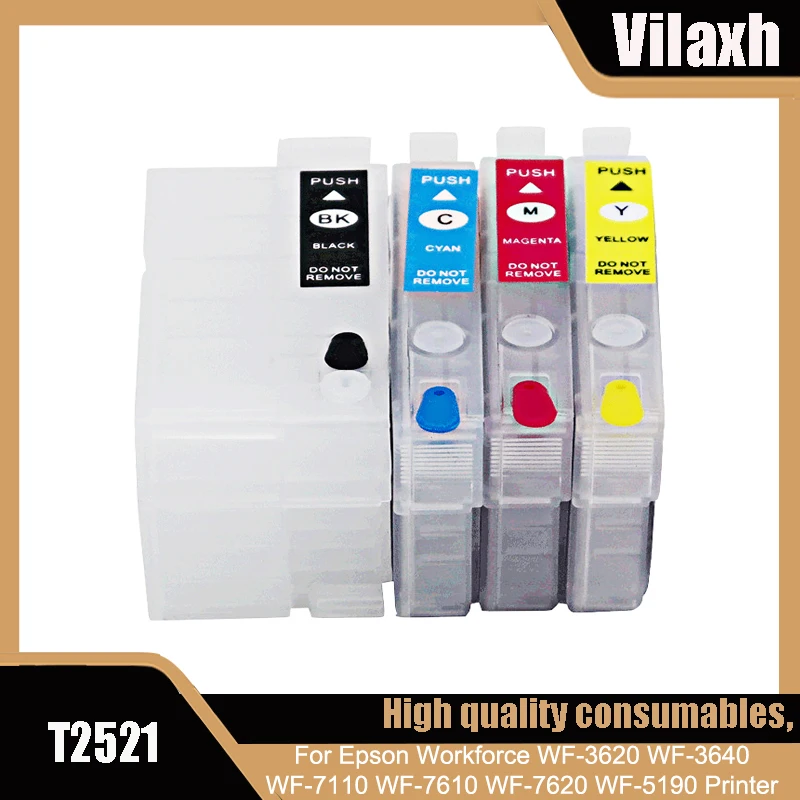 Vilaxh Refillable Ink Cartridge T252 252 252XL T2521 For Epson Workforce WF-3620 WF-3640 WF-7110 WF-7610 WF-7620 WF-5190 Printer