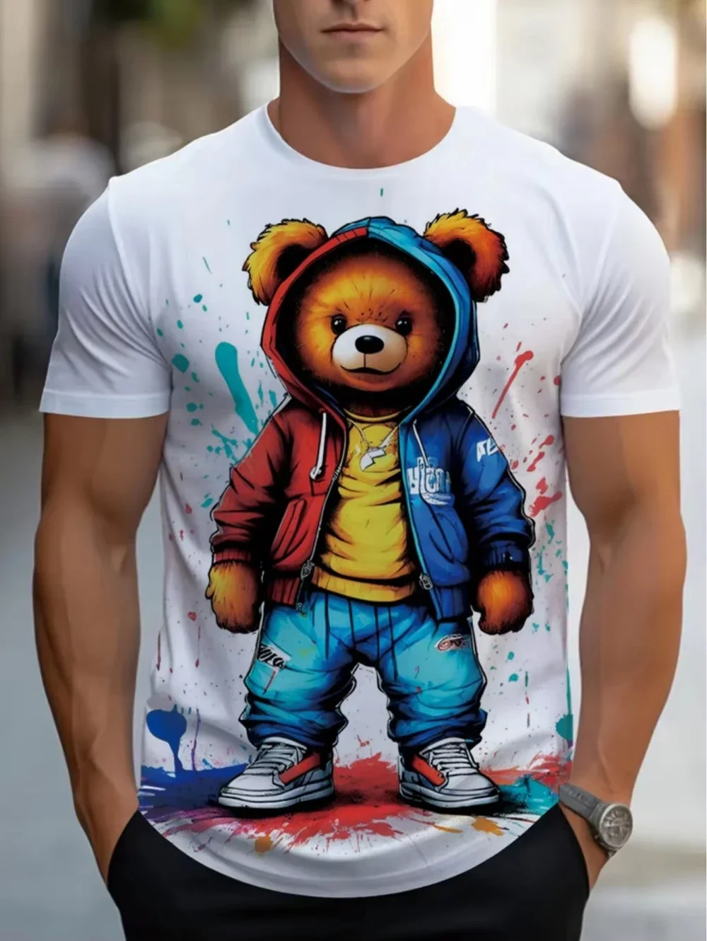 Summer Speed Racer Men T-Shirt Cool Bear Ride Motocycle Printed T Shirts Short Sleeve Tshirts Harajuku Tee