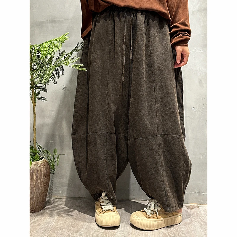 25 New Arrival Winter Vintage Women All-matched Thickened Ankle-length Pants Casual Loose Cotton Elastic Waist Harem Pants Y159