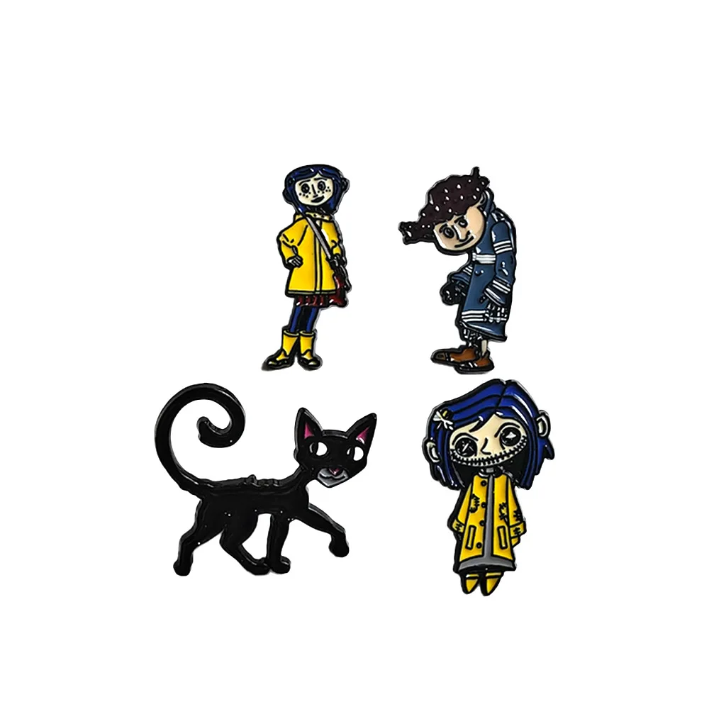 

4pcs Coraline & the Secret Door Halloween Horror Cartoon Enamel Pins Metal Brooch Badge Fashion Jewelry for Backpack Accessory