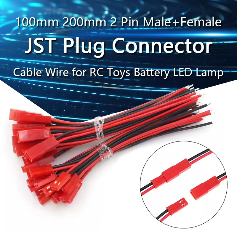 

5Pairs 100mm 200mm 2 Pin JST Plug Connector Male+Female Plug Connector Cable Wire for RC Toys Battery LED Lamp