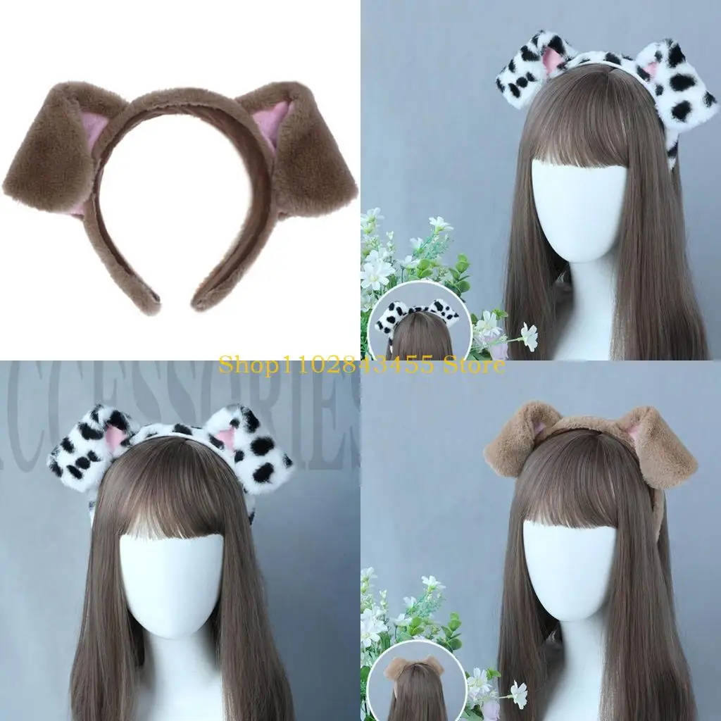 

49MC Dog Ears Headband Plush Furry Animal Ears Hair Hoop for Birthday Party