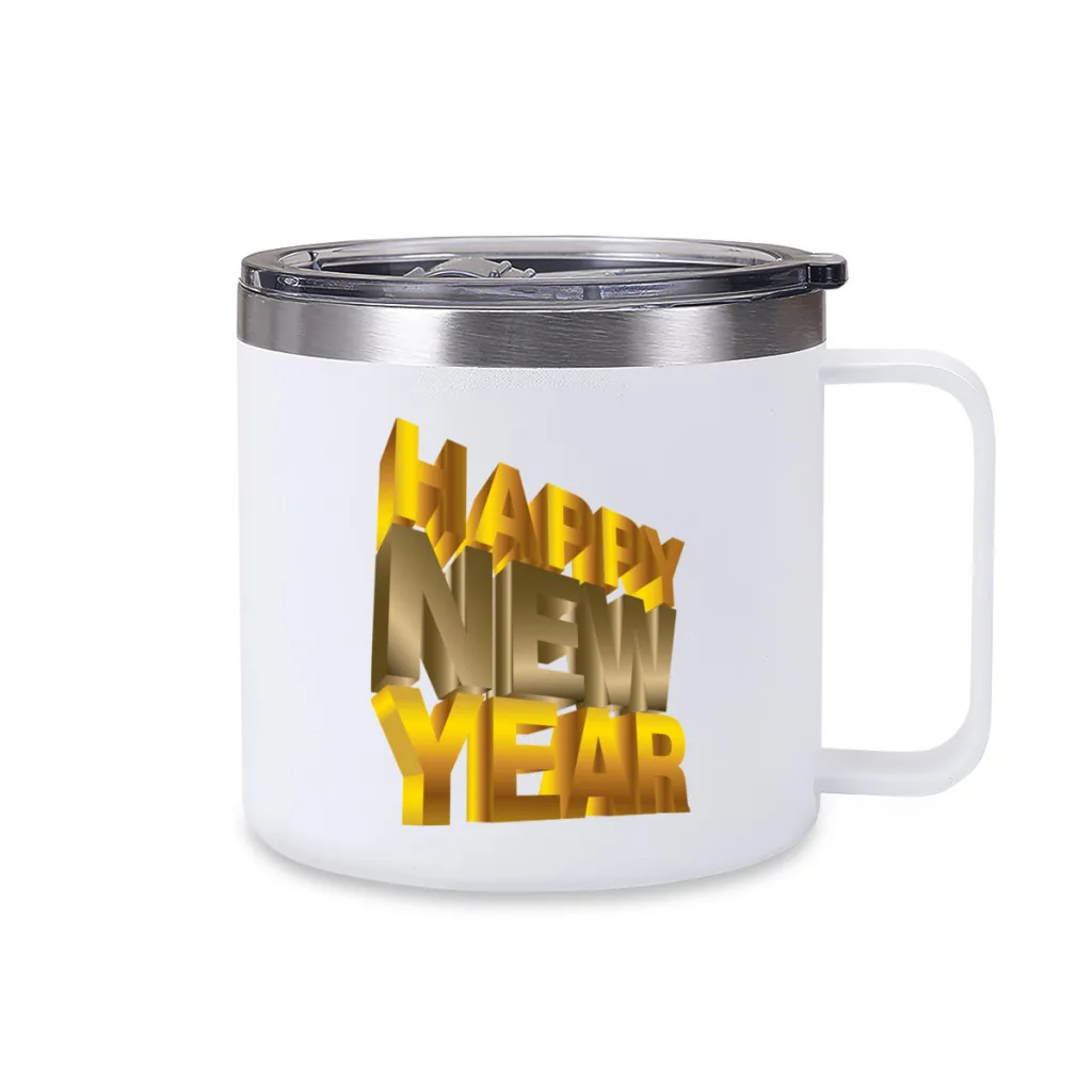 

Handle Coffee Cup Happy-New-Year Stainless Steel 304 Drinkware Thermal 14oz Large Capacity Handle Car Cup