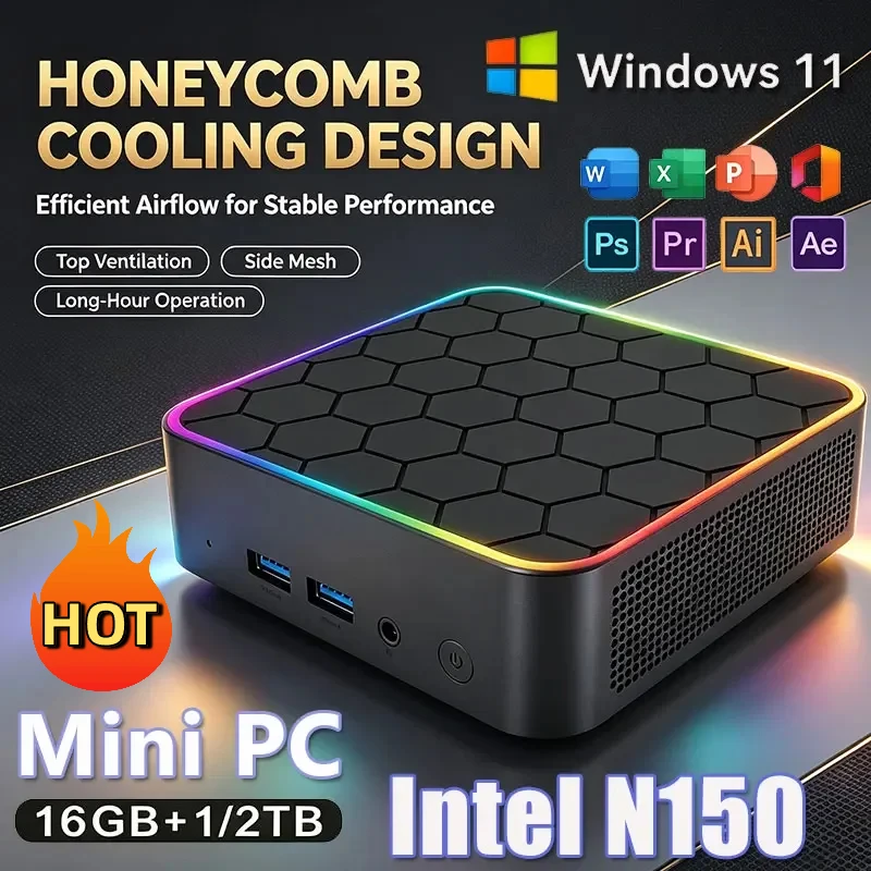 New Portable Mini PC Intel N150 Windows 11Gaming Mini PC 16GB RAM 2TB 1TB M.2 SSD WiFi 6 BT5.2 Mini Computer PC Desktop