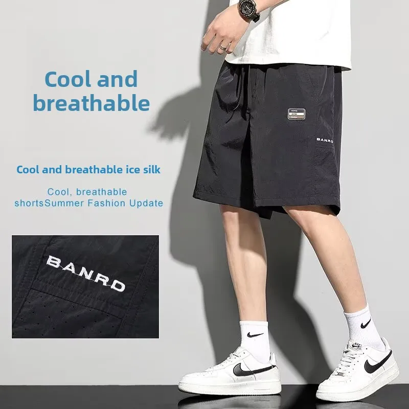 

American Sle Men's Summer Thin Ice Silk Qui Dry Casual orts Five-Quarter Length Straight Leg Workwear Faionable