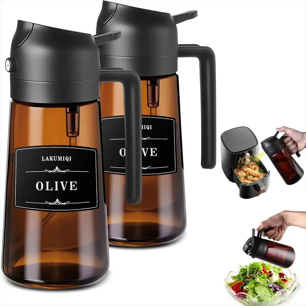 2-in-1 Glass Olive Oil Sprayer & Dispenser 16oz/470ml Leakproof Spray Bottle for Cooking, Air Fryer BBQ, Baking Salad Grilling