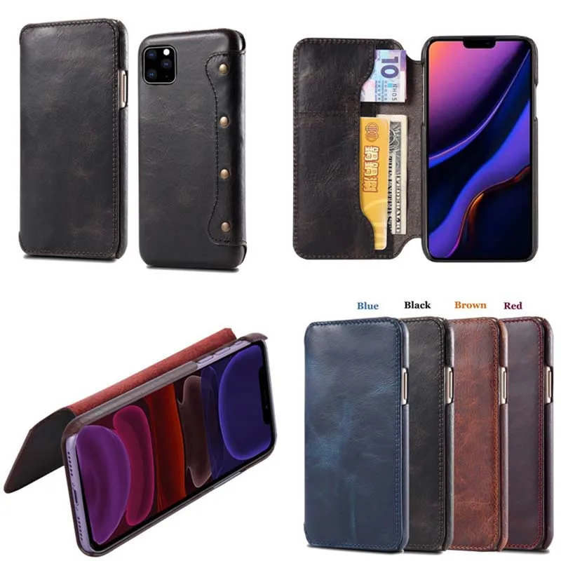 Leather Phone Cases For Apple Iphone 13 12 Mini 11 Pro Xs Max Xr 8 7 Plus Se 2 3 Flip Cover Case With Card Protective Holster
