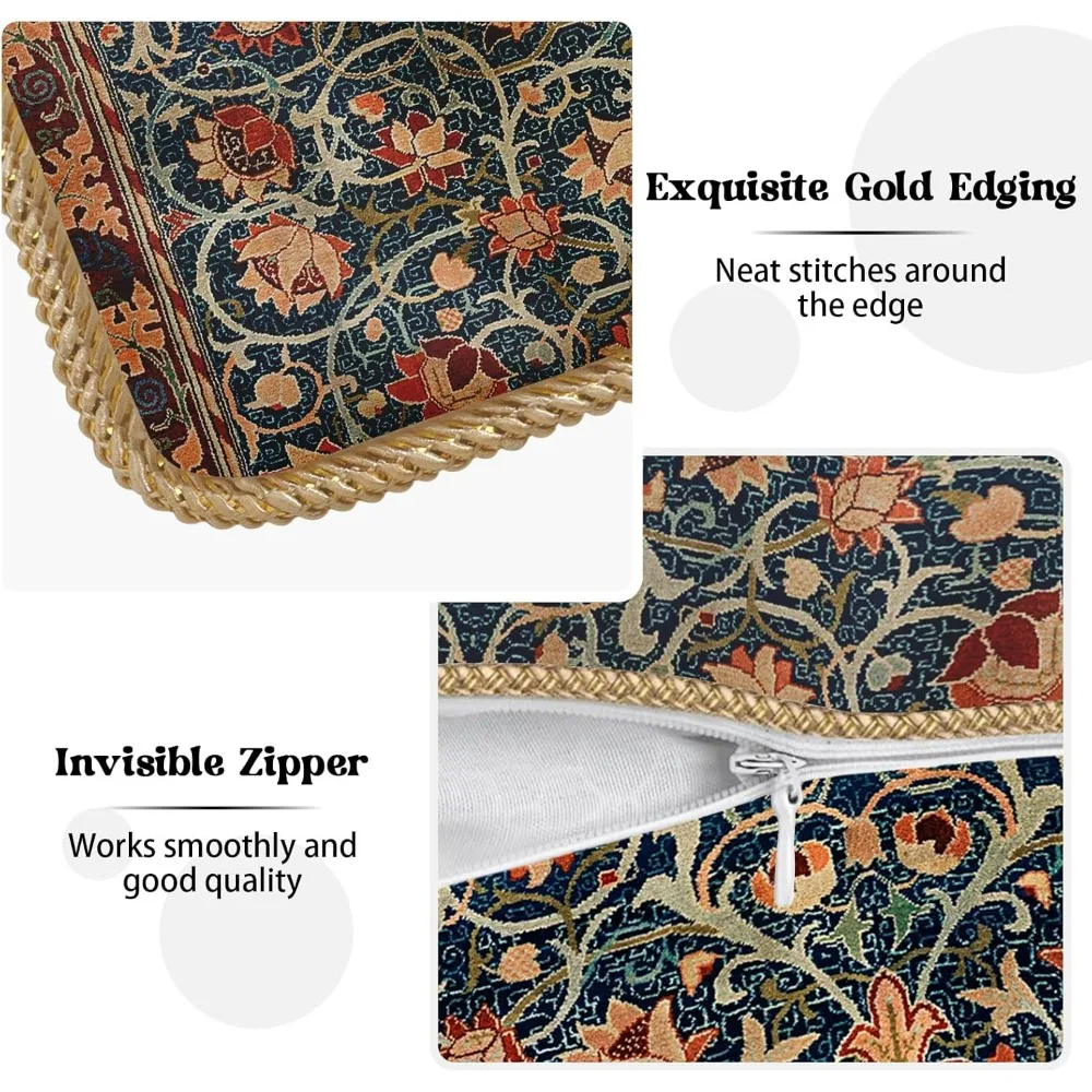 Vintage Floral Soft Velvet Throw Pillow Covers Set of 2 Burnt Orange Navy Flowers Plant 18x18 Inch Art Botanical Pillow Cases